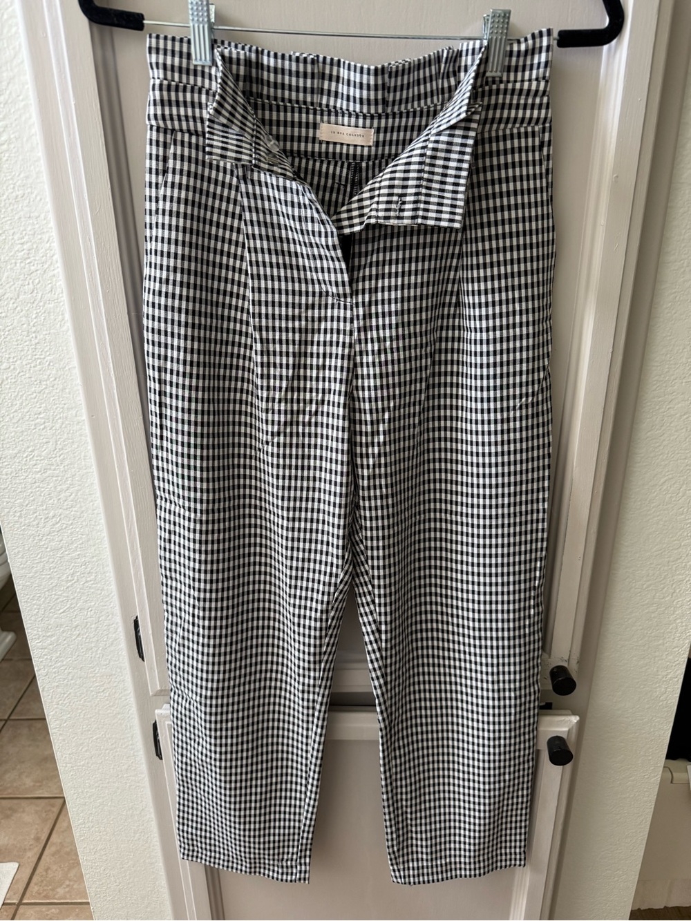 Checked High-Waist Pleated Pants - Black & White